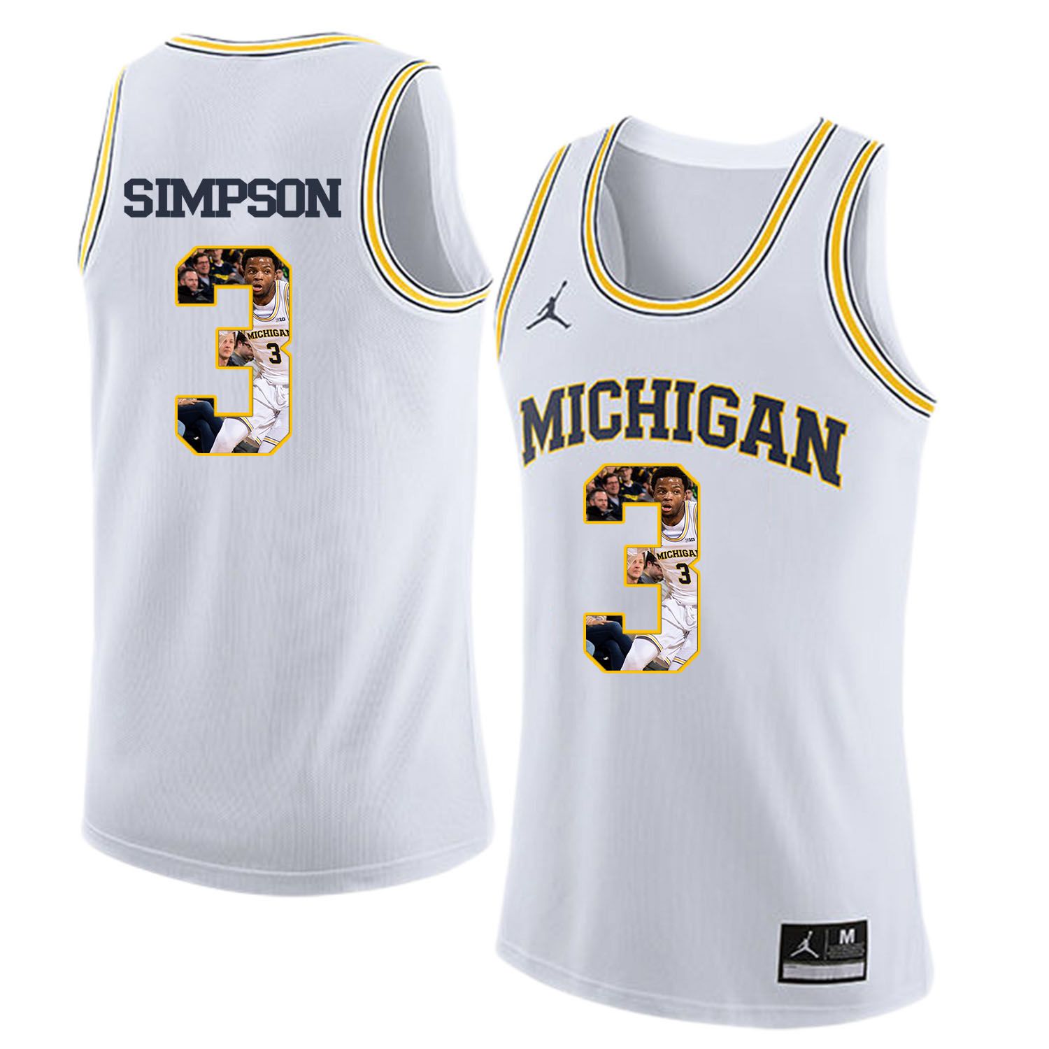 Men Jordan University of Michigan Basketball White #3 Simpson Fashion Edition Customized NCAA Jerseys->customized ncaa jersey->Custom Jersey